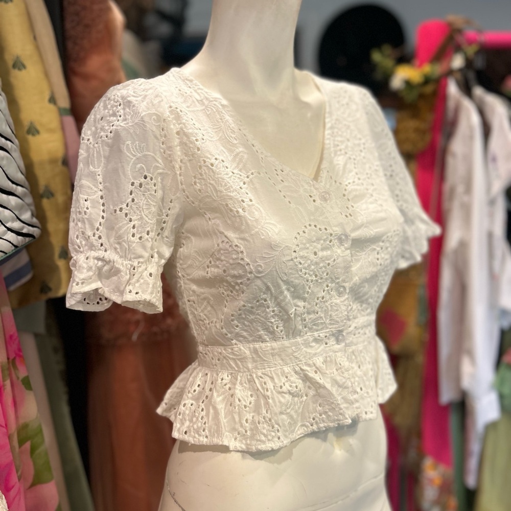 White Eyelet Crop